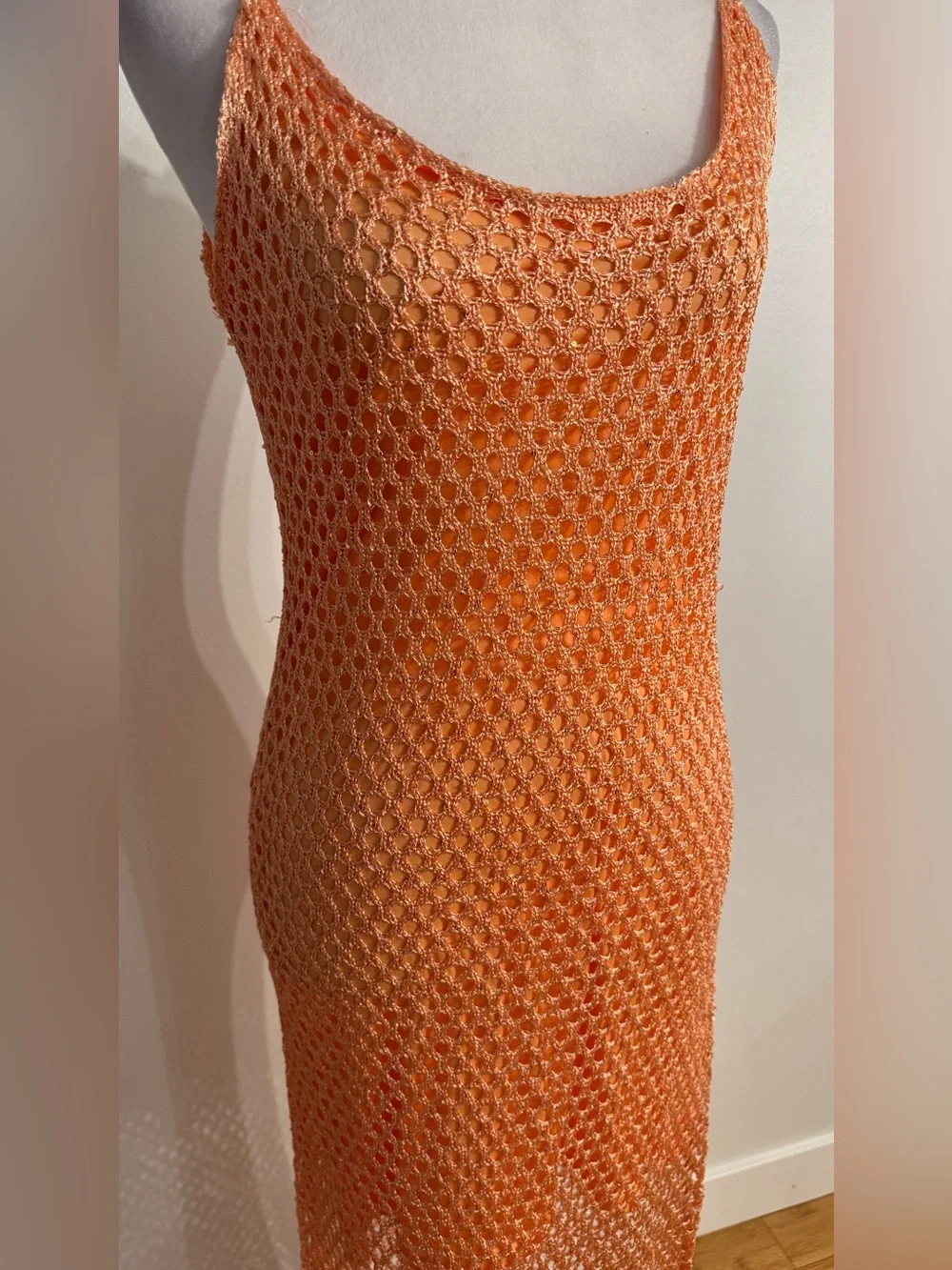 Haute Monde Knit Sequin Fish Net Scoop Maxi Dress orange medium